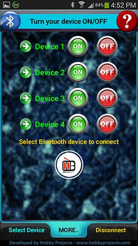 Android based remote control for four relays using 89C2051 and HC-05 Bluetooth Module