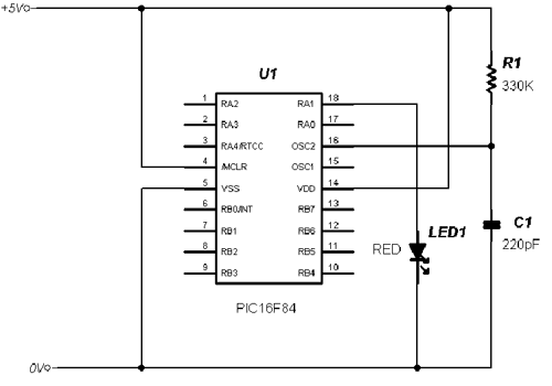 PIC 16F84 delay loop circuit diagram
