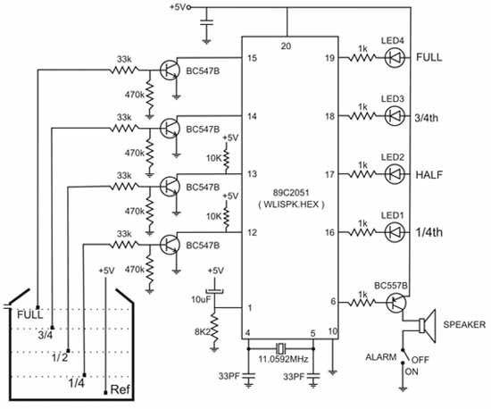 Circuit Diagram of Water Level Indicator with Voice Alarm