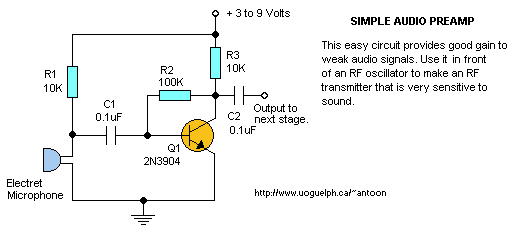 Simple Audio Preamplifier / Pre-Amplifier Circuit Diagram